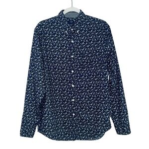 J. Crew Men's Shirt Floral Button Down Navy Blue‎ Cotton Size Medium